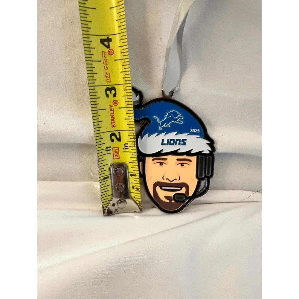 Detroit Lions Dan Campbell 2025 Christmas Ornament Blue Santa Hat NFL Football